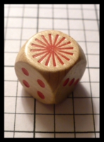 Dice : Dice - Game Dice - Unknown Large Wooden with Red Burst - Trade MN Jan 2010